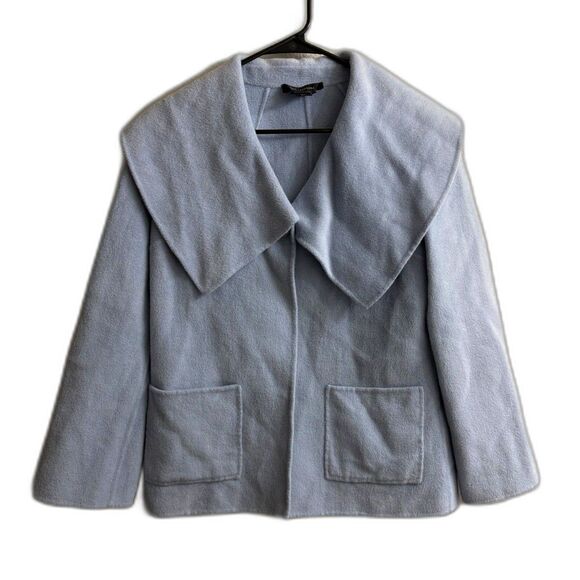 St. John Sewn By Hand Powder Blue Angora Wool Cashmere Jacket Size 4 - Picture 1 of 7